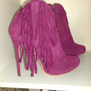 Liliana faux suede fringe stiletto rocker  boots 7